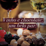 Na imagem, vinhos e chocolates, ensinando a harmonizar vinho de diferentes sabores com diferentes sabores de chocolate.